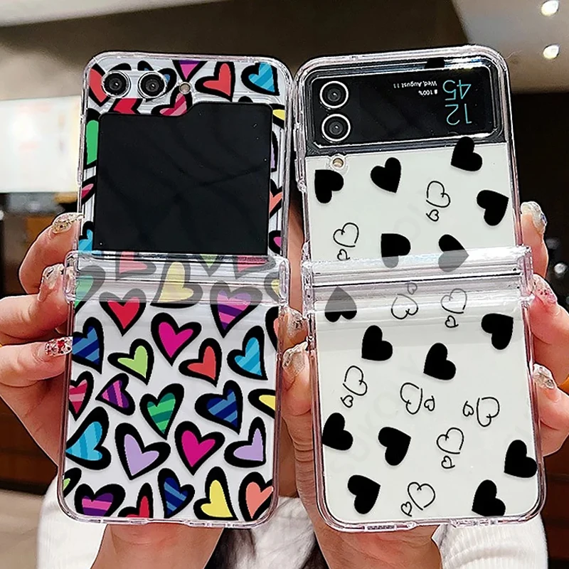 For Samsung Galaxy Z Flip5 Flip6 Case Love Pattern Shockproof Transparent Folding Phone Case For Samsung Galaxy Z Flip 6 5 4 3