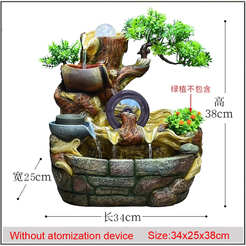 Atomized Feng Shui Wheel Rockery Flowing Water Wealth High Mountain Water Car Circulating Office Living Room Landscape Ornament