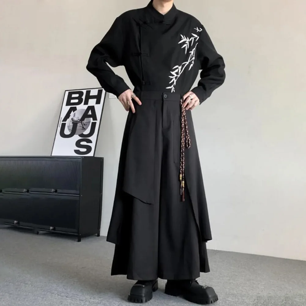 Y2k Gothic Dark Irregular Casual Skirt Pant Genderless Streetwear Japanese Fashion Youth Campus Samurai Pants Hakama Unisex 2025
