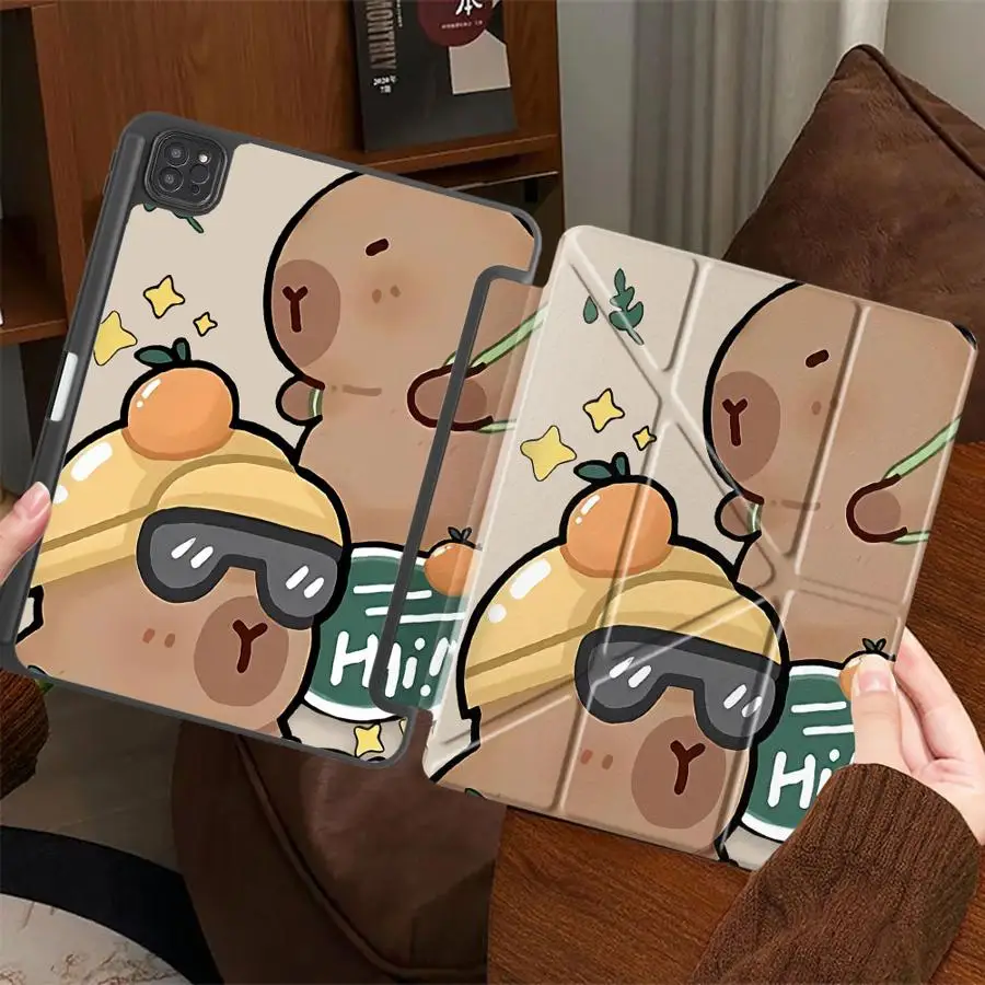 

Чехол-подставка для планшета с мультяшной капибарой для iPad Pro 2025, Pro 11-го, 10-го, 9-го, 8-го, 7-го поколений, 12.9 дюймов, Mini 6, 7, Air 4, 5, M3, M2, 1, 2, M4