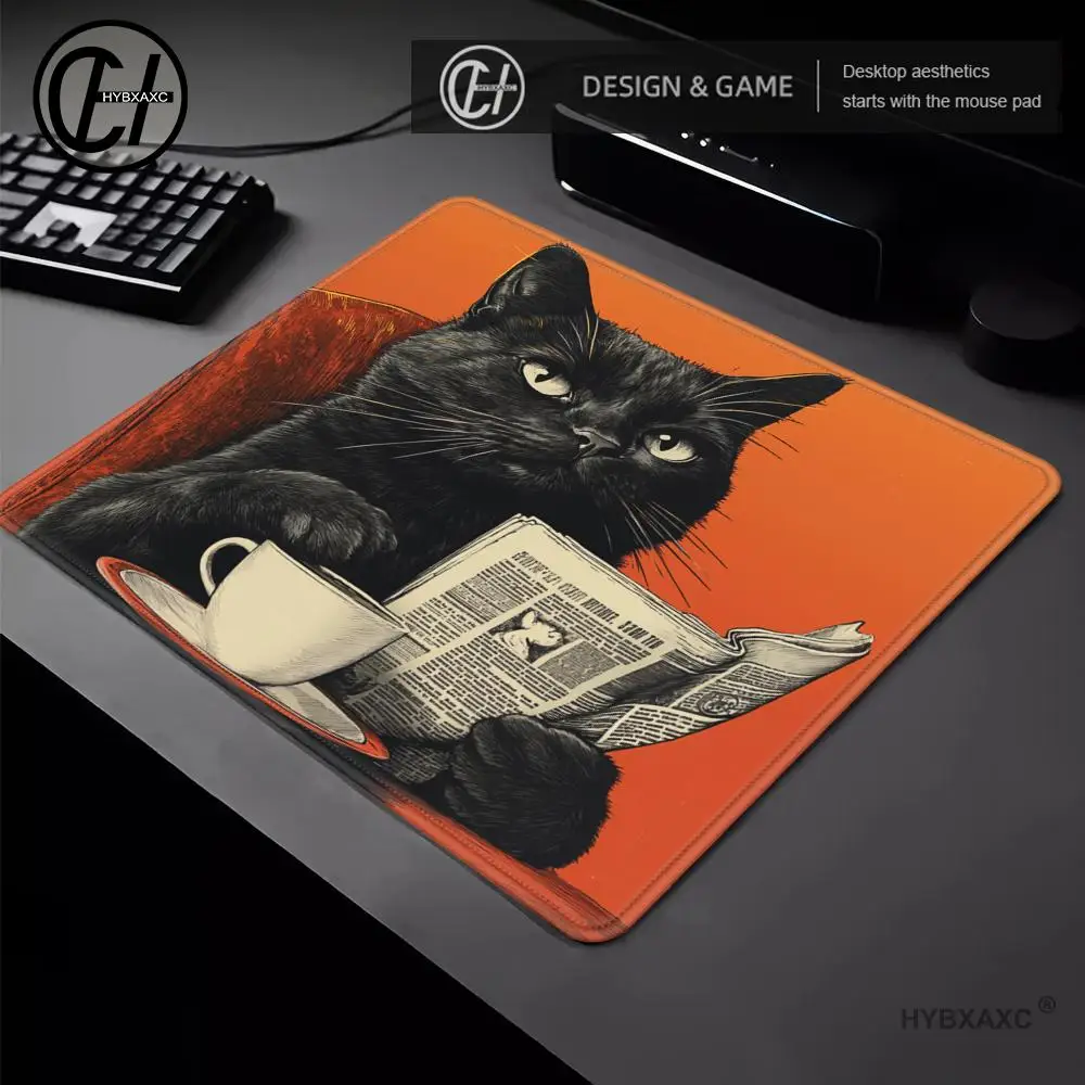 HYBXAXC Cat Reading Newspaper Mouse Pad Small Laptop Computer Office Table Mats Square Esports MousePad Non-Slip Rubber Desk Mat
