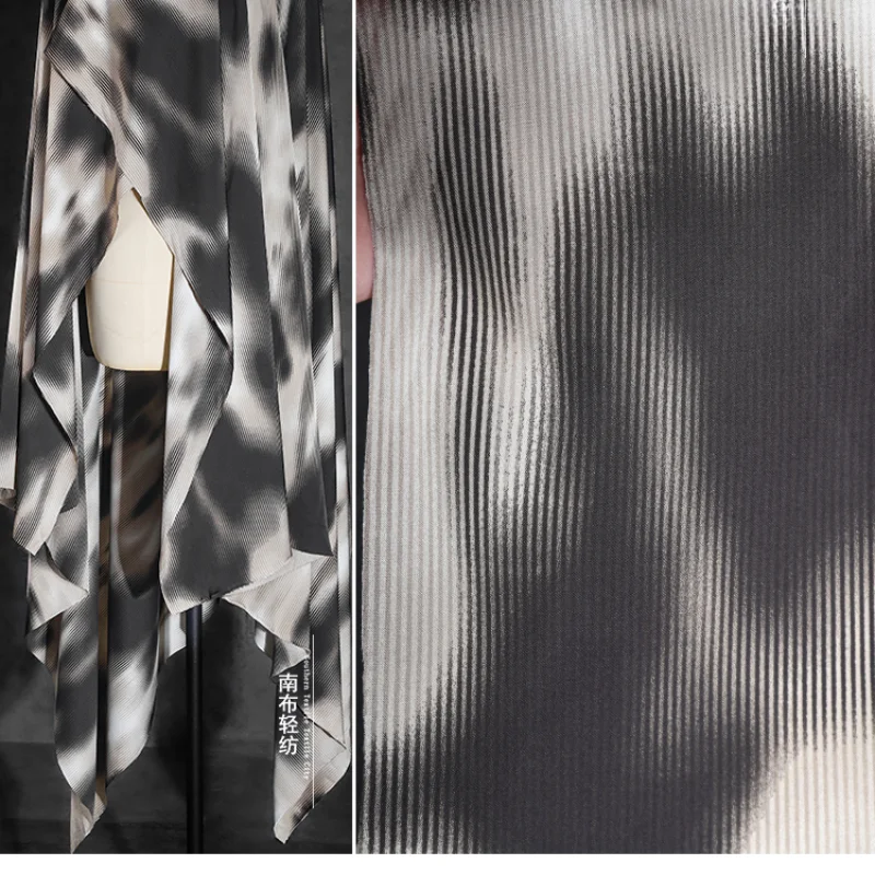Light and Shadow Moir É Lines Irregular Tie Dye Fabric Silky Smooth Drape Retro Dress Clothing Designer Fabric