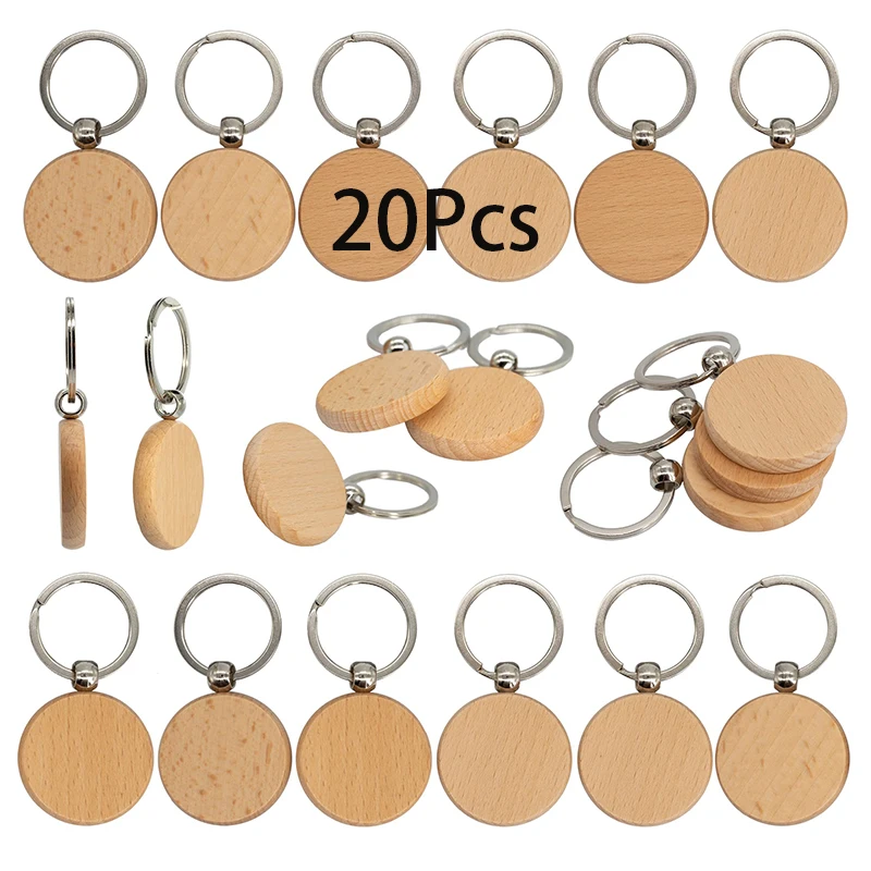 

20Pcs Round Wood Blanks Keyring Wooden Blank Keychains