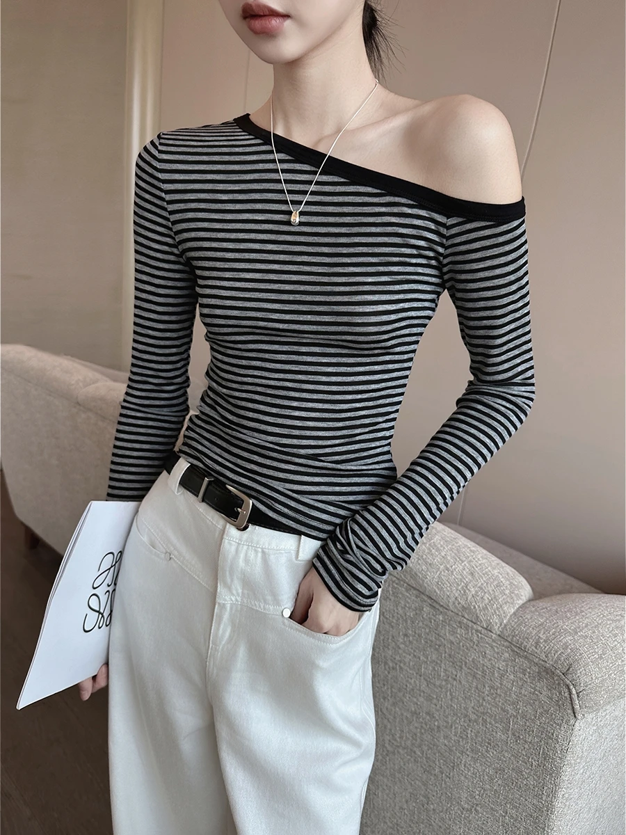 

Облегающая полосатая длинная футболка-свек, женская модная повседневная футболка с очками, весна 2022, Новое поступление, универсальный топ