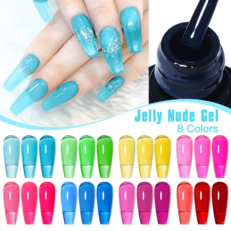 MEET ACROSS 7ml Jelly Nude Gel Nail Polish 34 Color Semi Transparent Summer Glass Gel Nails Soak off UV LED Nail Art Gel Varnish