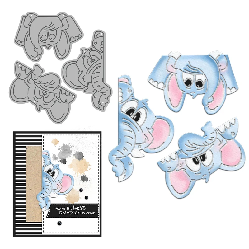 

Cute Elephant Head Shaker Cutting Dies DIY Scrapbooking Supplies Metal Dies Knife Mold For Card Making Albums Decor