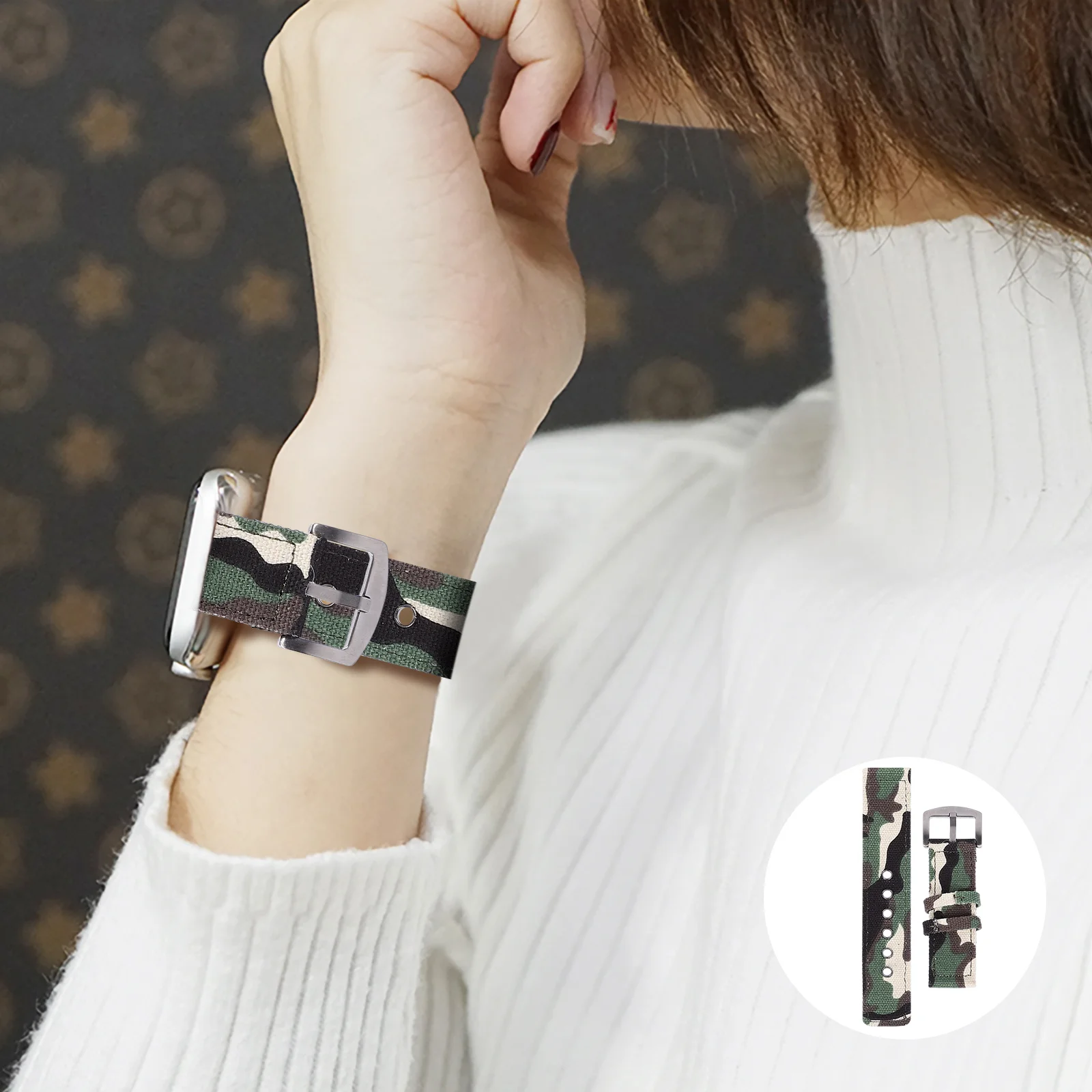 

2Pcs Camouflage Canvas Strap Durable Nylon Watch Band Fashionable Skin-Friendly Accessory for Casual Wear Canvas Watch Strap