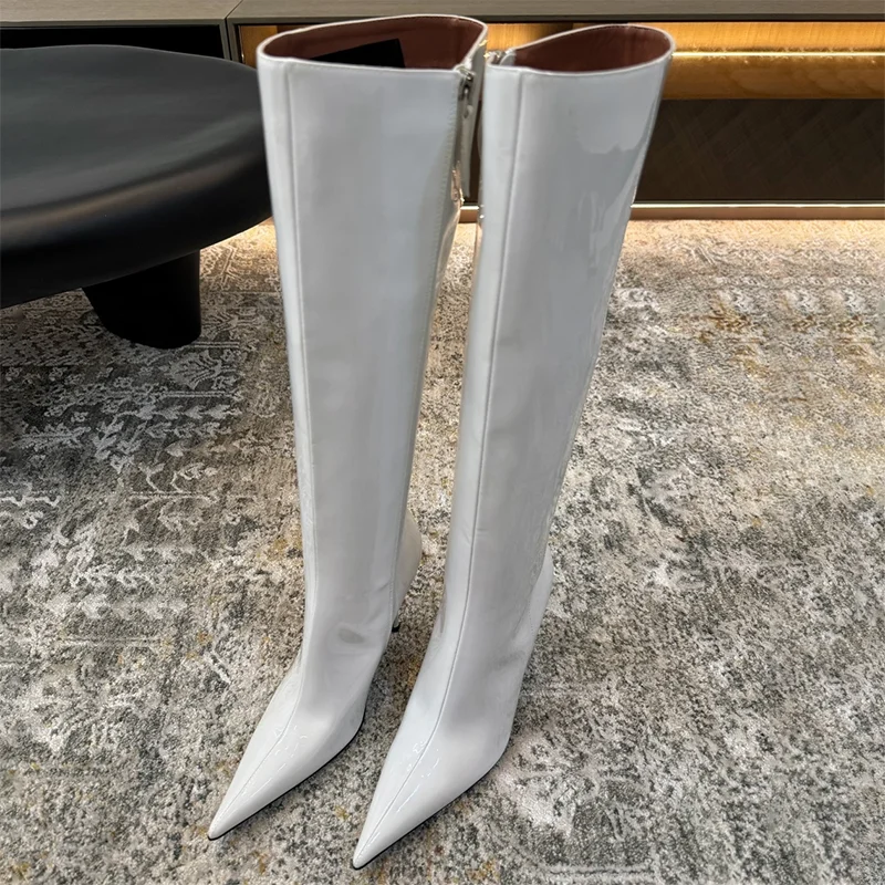 

Top quality 2025 new style women's slim high heels side zip knee length boots made of full leather material shoes 25030906