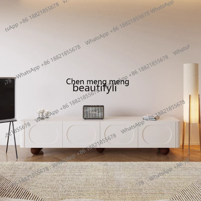 

French Modern Minimalist Italian White Sea Salt TV Cabinet Nordic Style Solid Wood Chest of Drawer Locker for Living Room