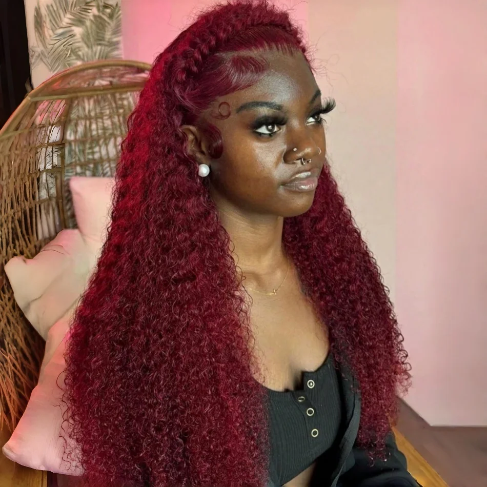 

30-36 дюймов, 99J Бордовый, 13X6 HD Lace Frontal, парик из натуральных волос, красный цвет, 13X4 прозрачный кружевной фронтальный парик с глубокими волнистыми локонами