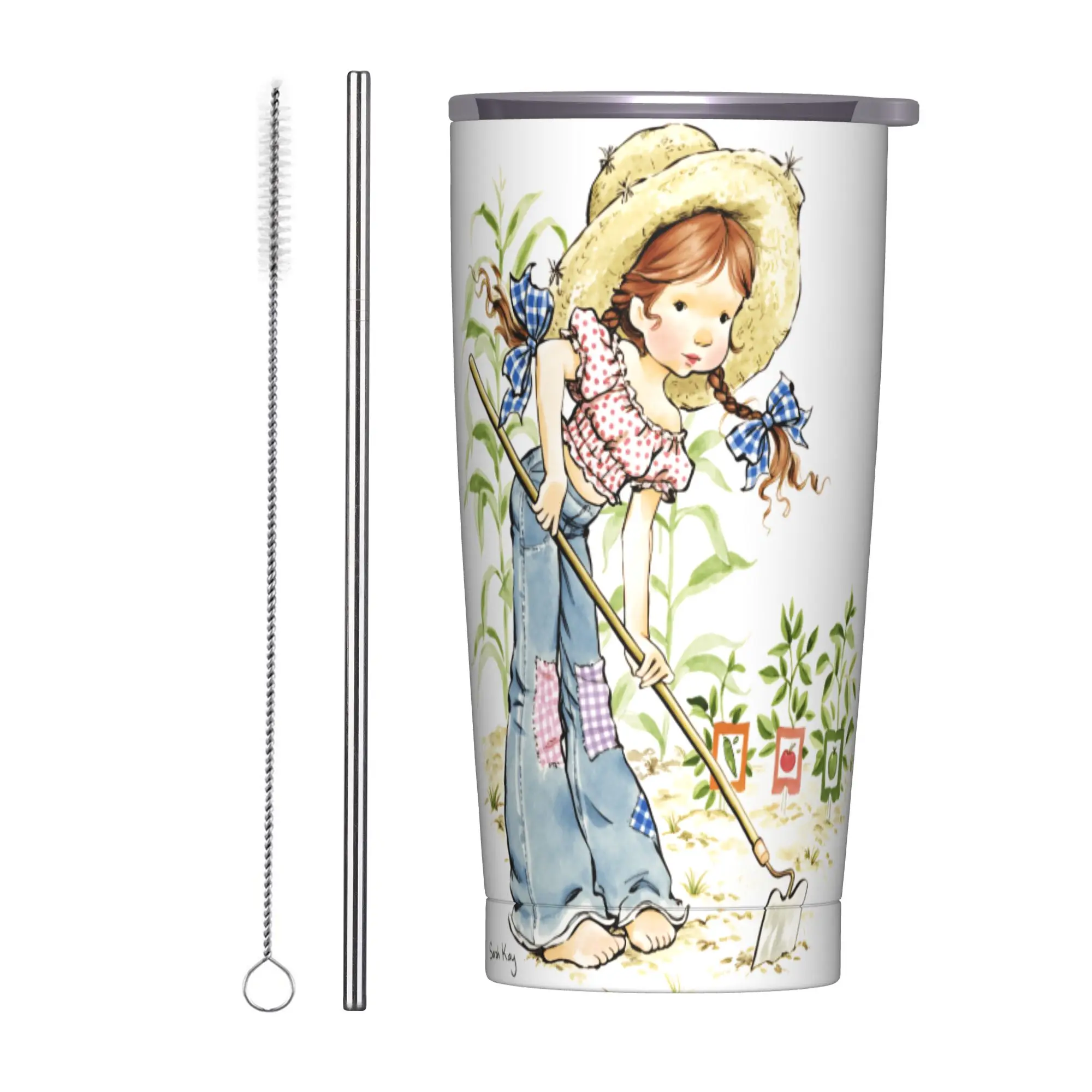 Stainless Steel Tumbler Art Sarah Kay Swing Girl Mugs Cup  Straws  Travel Cold Drink Water Bottle Insulated Large Thermal Cups
