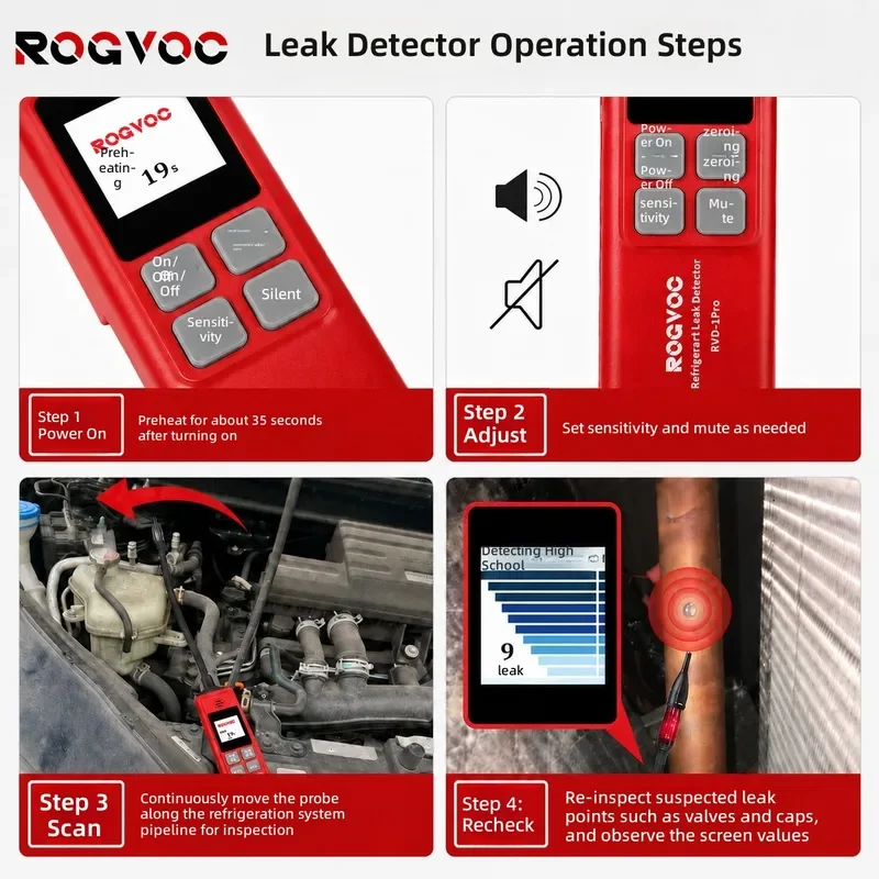 RVD-1Pro Refrigerant Leak Detector For Air Conditioning Freon Halogen Gas Sniffer HVAC AC System Leakage Finder Tool