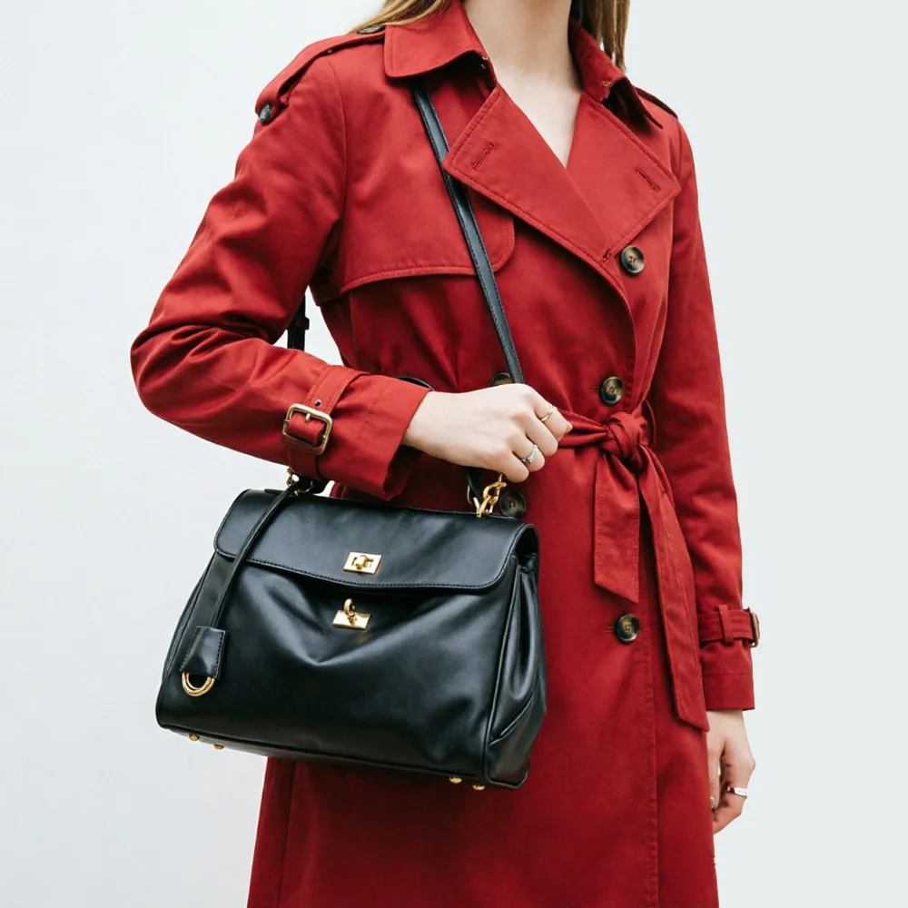 

Luxury Designer Women's Rodeo Tote Trendy Buckle Handbag in Microfiber Leather Versatile Shoulder & Crossbody Purse High-Quality