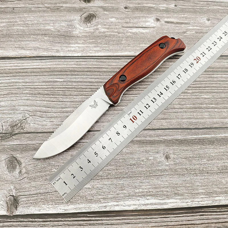 Outdoor straight knife stable wooden handle camping high hardness sharp knife fruit knife