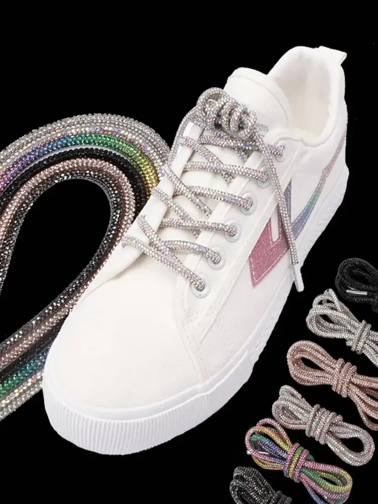 Luxury Rhinestone Shoe Laces Rainbow Diamond round Shoelaces for Sneakers 100/120/140/160CM DIY Strings 1Pcs