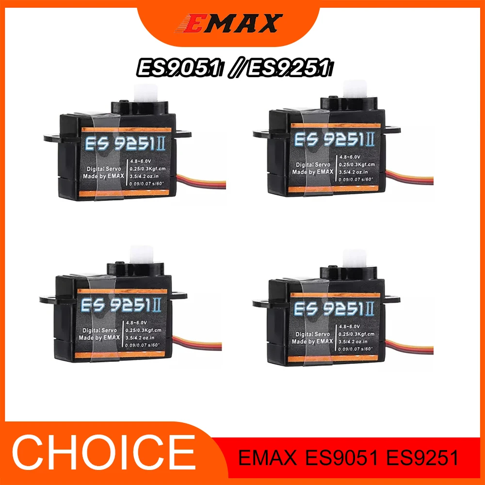 

EMAX ES9051/ES9251 Цифровой сервопривод 4,3 г/2,5 г — пластиковая шестерня | Крутящий момент 0,8 кг для самолетов 3D F3P