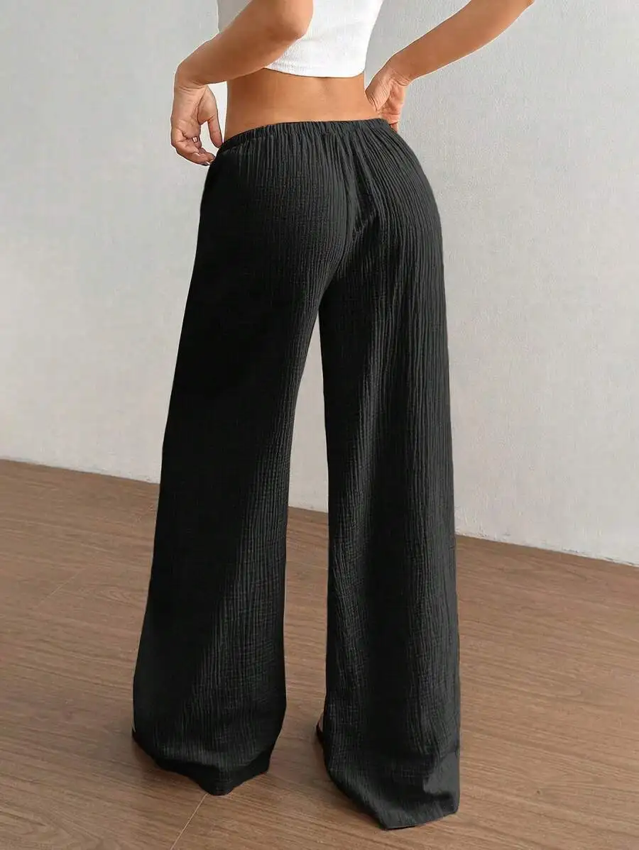 Moda mujer pantalones de pierna ancha sueltos elegante sólido alto cordón de cintura Oficina señora viaje pantalones holgados pantalones de chándal casuales