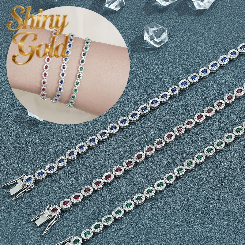 ShinyGold  Luxury Solid Platinum PT950 Women's Red Blue Green Moissanite Diamond Bracelet Rob Tennis Bracelet