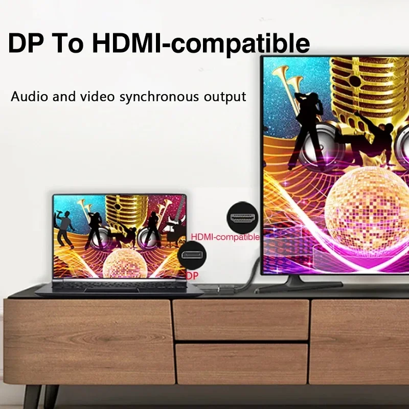 Puerto de pantalla 4K a adaptador Compatible con HDMI macho a hembra DP a HDMI Cable de Audio y vídeo HD Compatible para PC TV portátil proyector