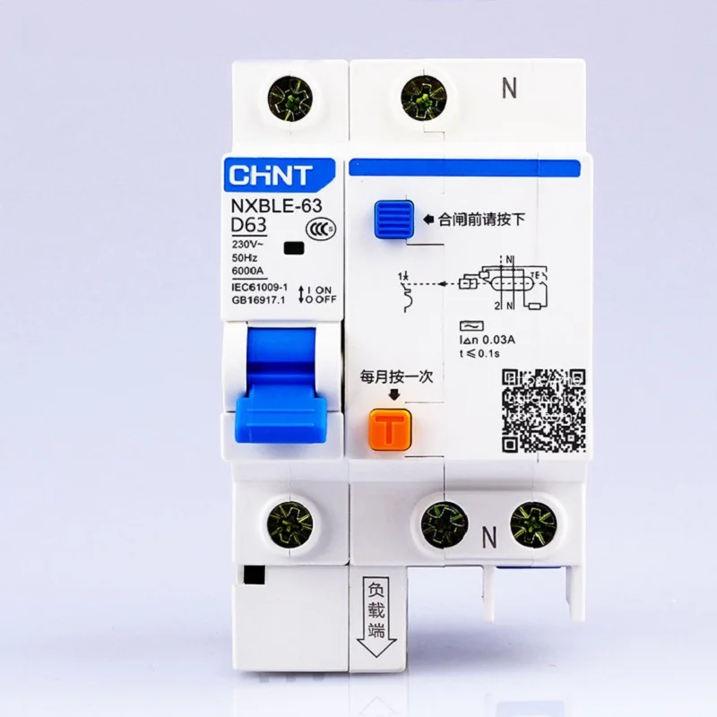 CHNT NXBLE-63 Residual  current operated circuit breaker RCBO  6KA  type D  1P+N 30mA   6A 10A 16A 20A 25A 32A 40A 50A 63A