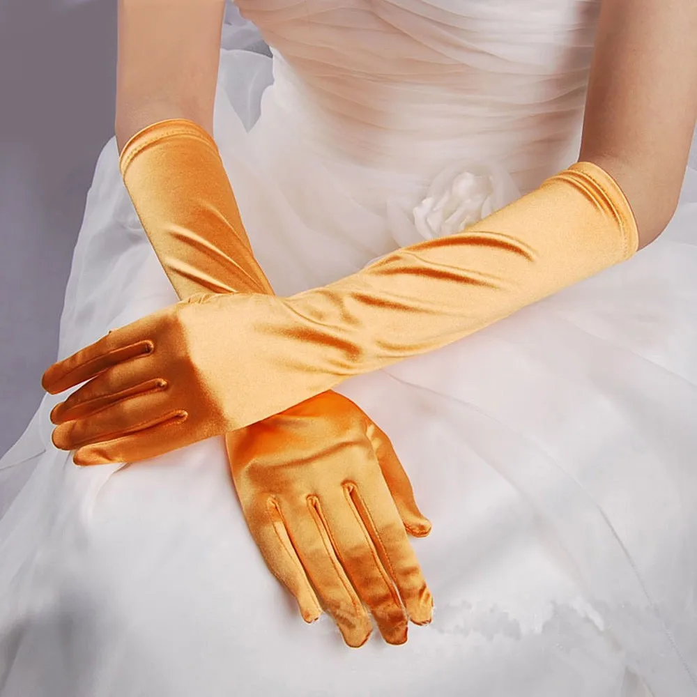 Full Finger Long Bride Cheap Wedding Accessories Bridal Elbow Gloves Red Ladies Satin Finger Long Gloves Elegant Party Gloves