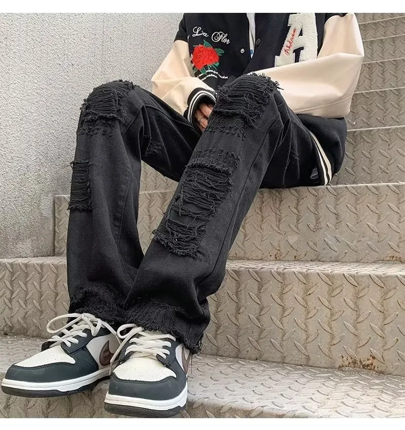 2024 spodnie y2k Streetwear weiß schlank zerrissen gestapelte Jeans Hosen für Männer Kleidung Gothic gebürstet lange Hosen Pantalones Hombre – Detail 14