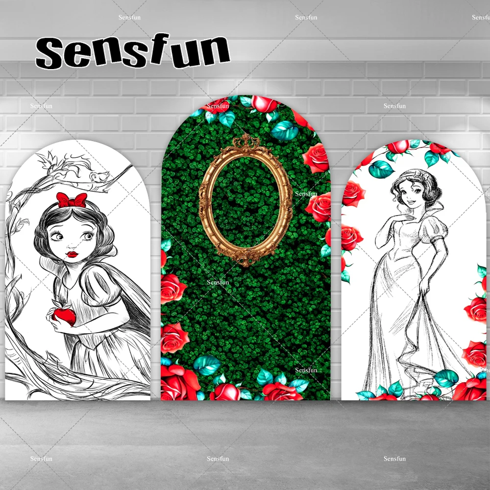 

Disney Princess Snow White Arch Backdrop Cover For Girls Baby Shower Birthday Party Decoration Flower Green Grass Wall Banner