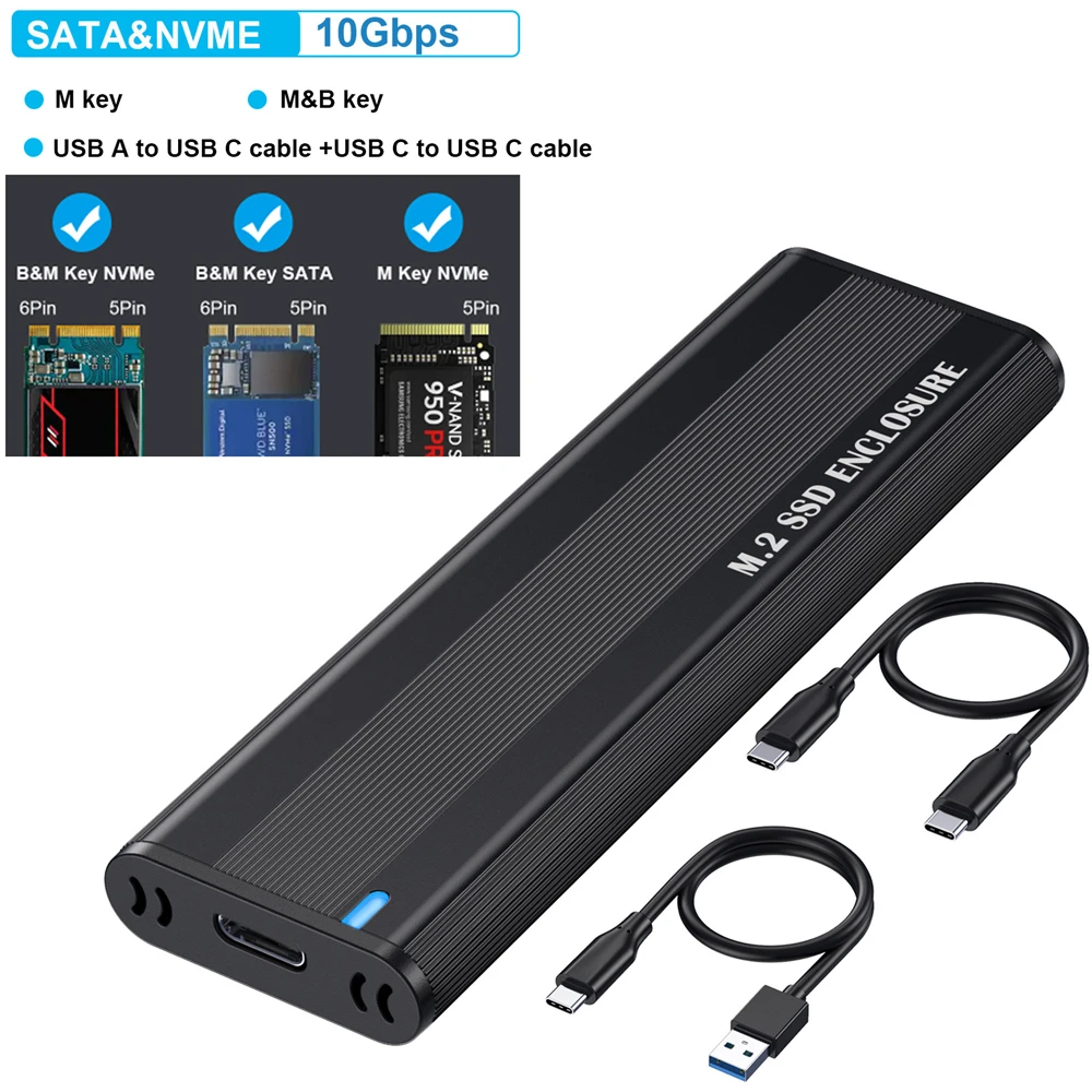 10Gbps M2 SSD Case NVME SATA Dual Protocol M.2 to USB Type C 3.1 SSD Adapter for NVME PCIE NGFF SATA SSD Disk Box M.2 SSD Case