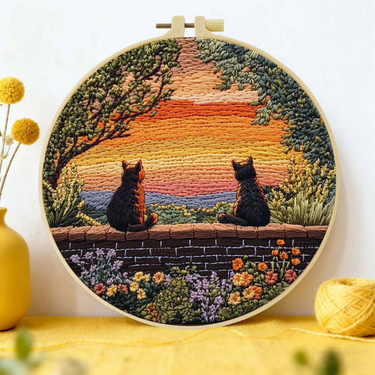 1 Stück 20X20CM/15X15CM 7,87/6,3 Zoll Katzen-Stickerei-Starter-Kit DIY-Kit DIY-Stickerei-Set für Anfänger Nähkunst – Detail 4