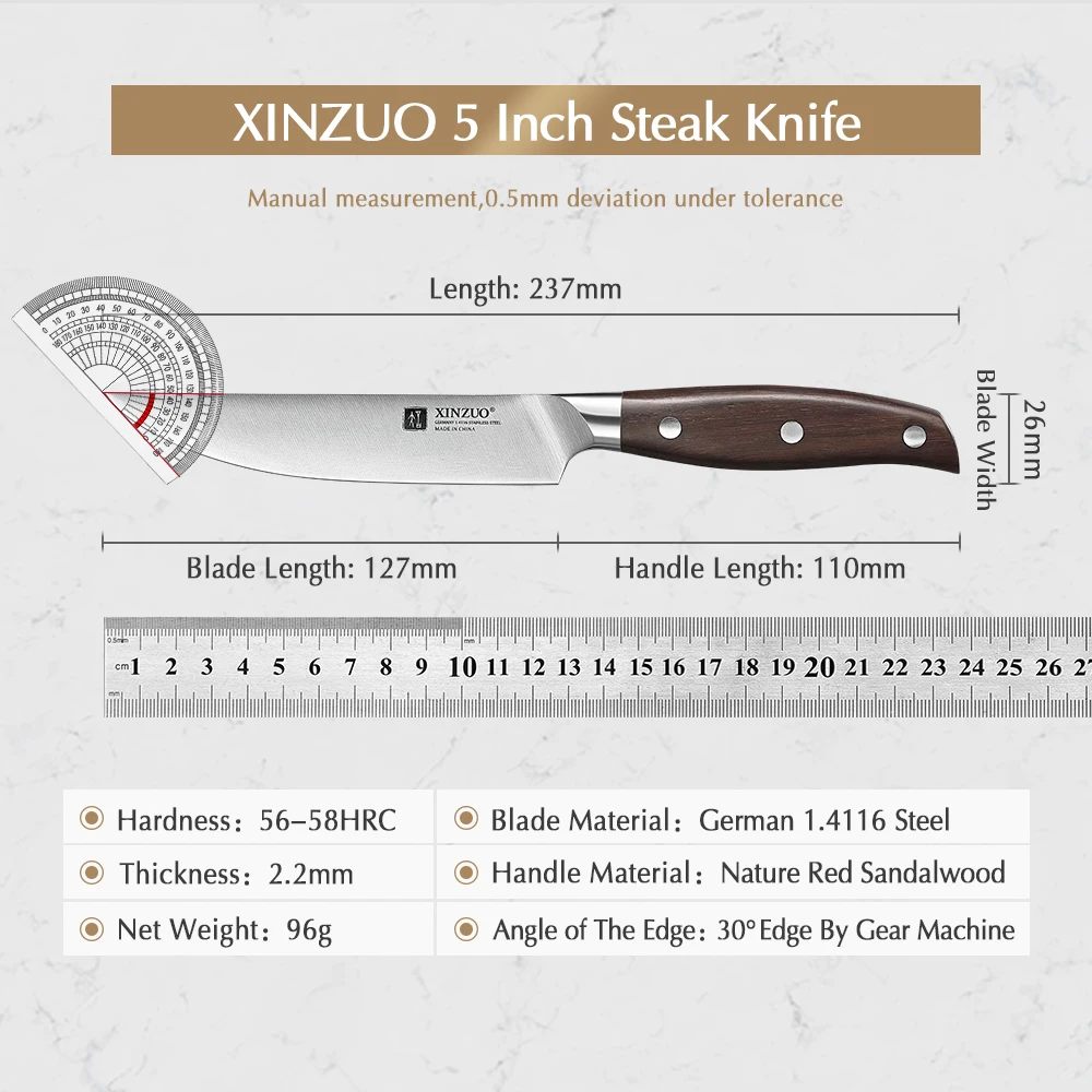 XINZUO 1pcs Steak Knife German High Carbon Din 1.4116 Stainless Steel Chef Knife Length Dinner Red Sandalwood Knife Handle