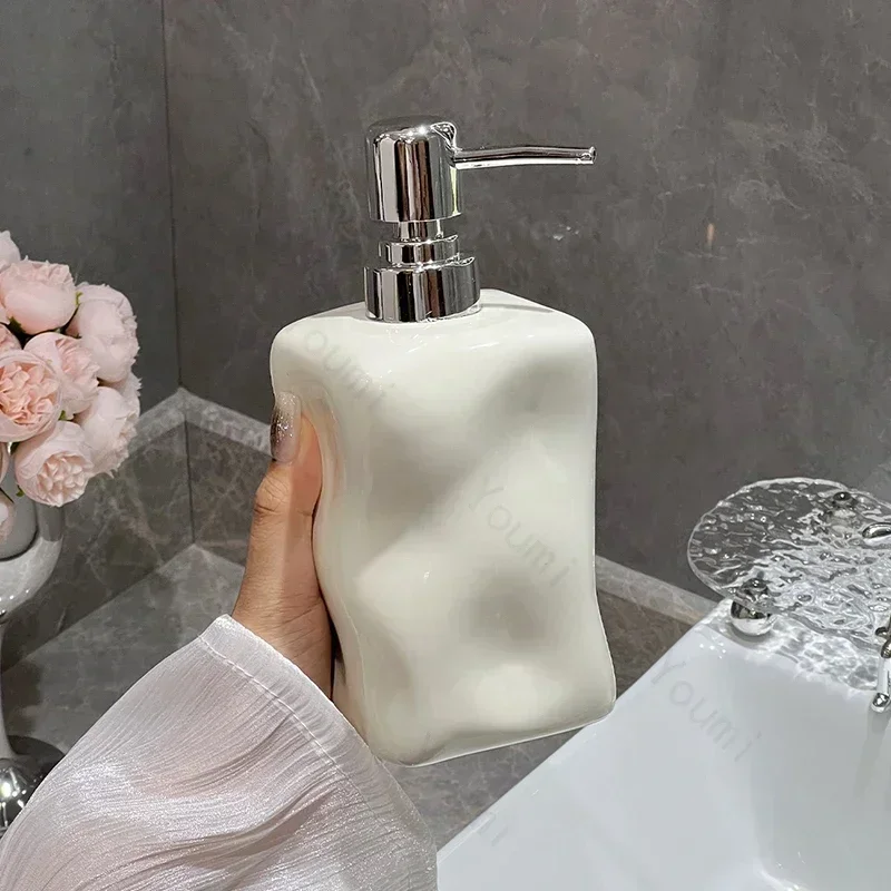 Gemstone Inlaid Ceramic Soap Bottle Light Luxury Decor Kitchen Bathroom Shampoo Dispenser Shower Gel Bottles Home Accessories