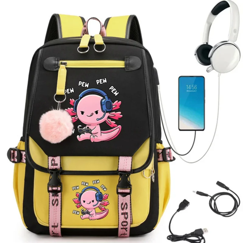 Mochila escolar Kawaii para niñas adolescentes Axolotl, juegos de Anime, dibujos animados, regreso a la escuela