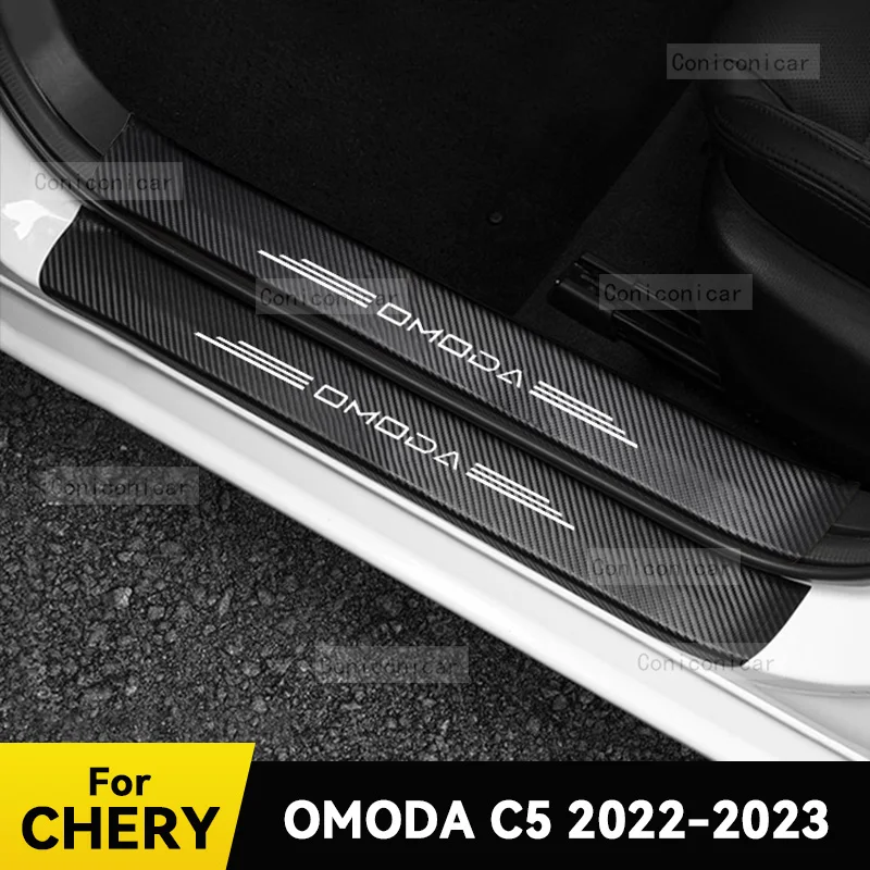 

For CHERY OMODA C5 2022 2023 Car Door Sill Scuff Plate Pedal Decor Carbon Fiber Waterproof Protector Sticker Accessories