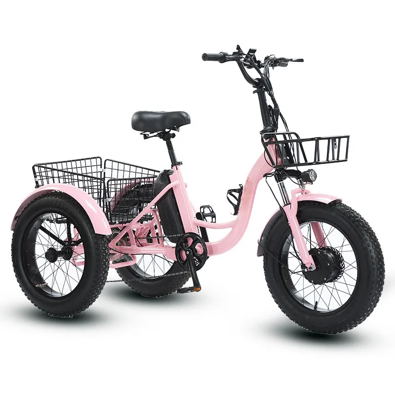 

20'' Fat Tire Electric Tricycle - Pedal Assist Lithium Battery 3-Wheel Snow Bike With Rear Cargo Basket