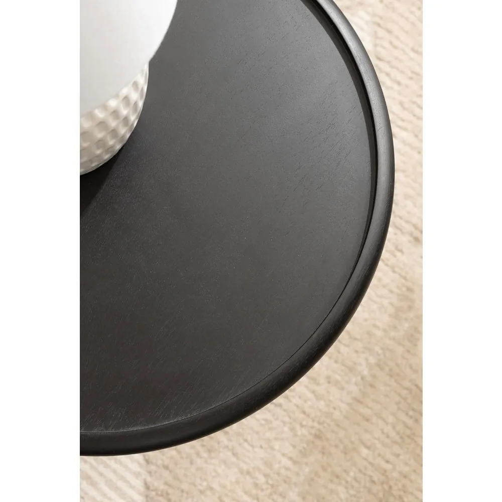 Tavolino rotondo contemporaneo in legno nero con design a spirale, 15 diametri x 24 di altezza, tavolino con piedistallo decorativo