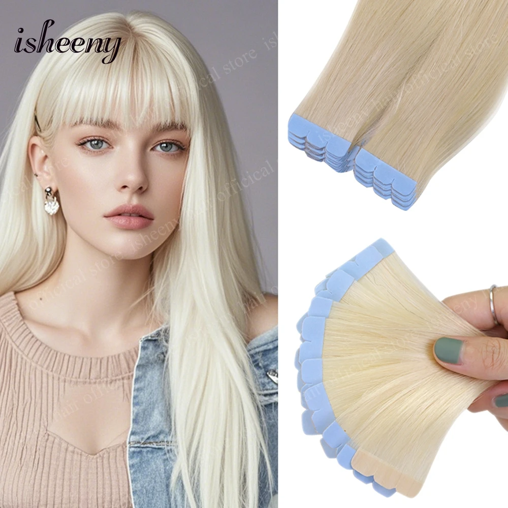 

isheeny Blonde Мини-лента для наращивания человеческих волос 12-24 дюйма Бесшовная лента для волос на клеевой ленте, вкладки 10 шт./упак.