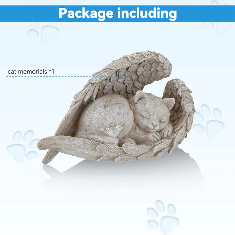 Cute Angel Cats Tribute Pet Statue - Outdoor Garden Resin Decoration With Sleeping Angel's Wing Elegant Gardening Ornament