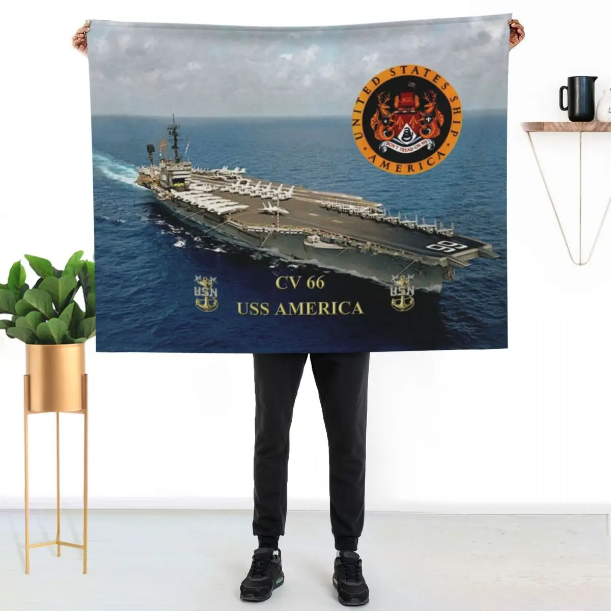 

CV-66 USS America Throw Blanket Cozy Warm Blanket for Bed Room Decor