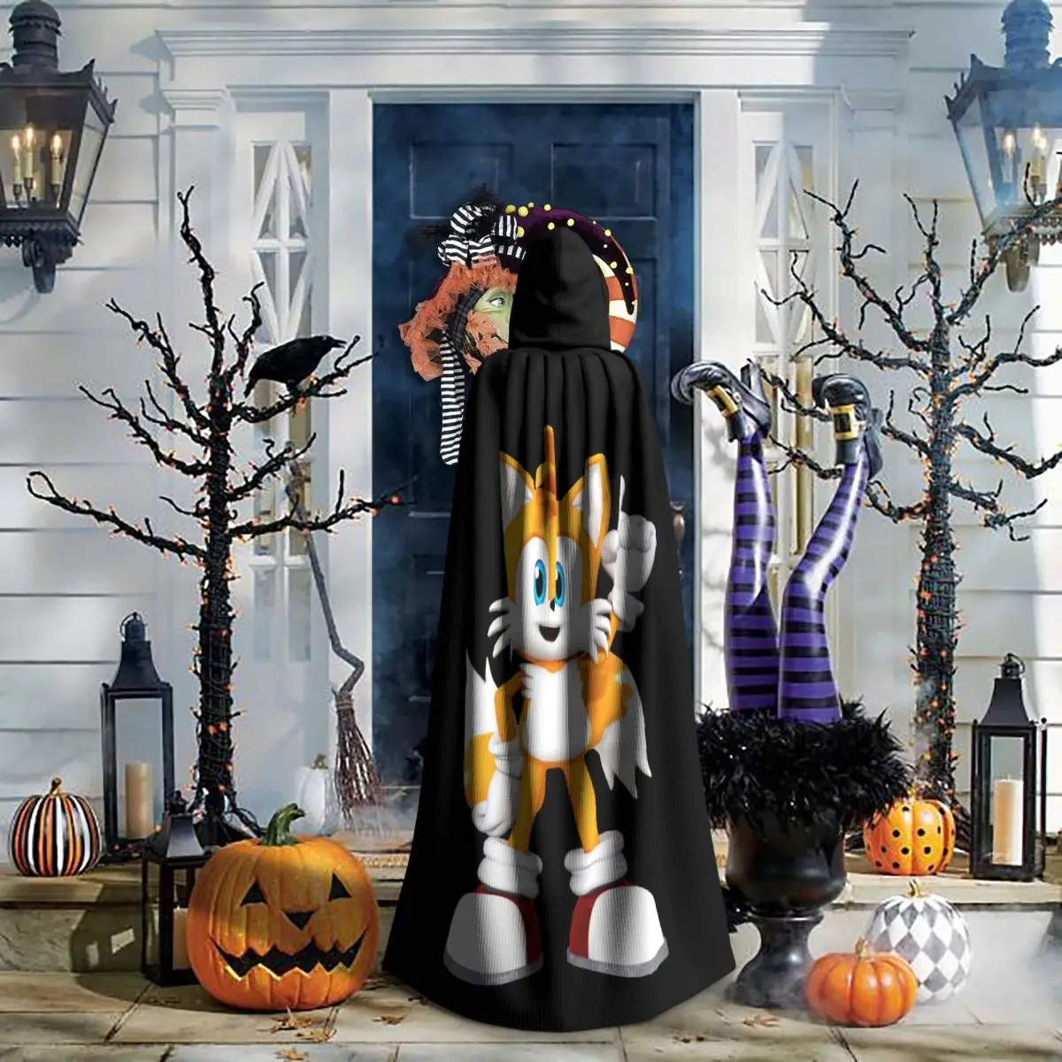 ذيول الثعلب سونيك القنفذ عباءة طويلة مقنعين الساحرة القرون الوسطى زي تأثيري كيب هالوين مصاص دماء الكبار للجنسين