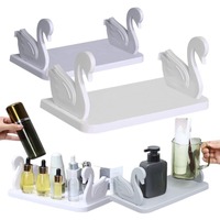Self-Adhesive Hanging Storage Rack Mount Organizer for Kitchen Spice Bathroom Shower Corner with Hooks Multi-Purpose Decor Shelf