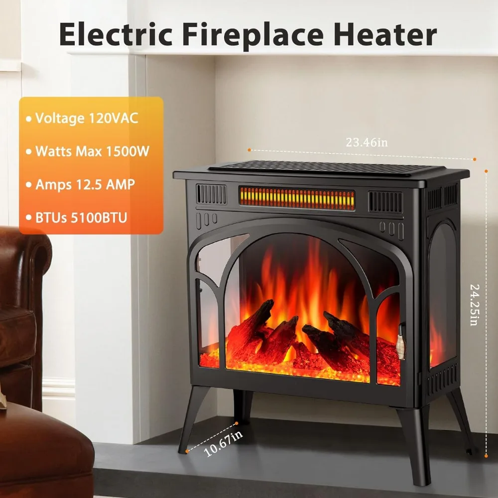 Electric Fireplace Heater Portable Electric Fireplace Stove Heater Indoor,12 Flame Colors,12 Flame Bed Colors,5 Flame