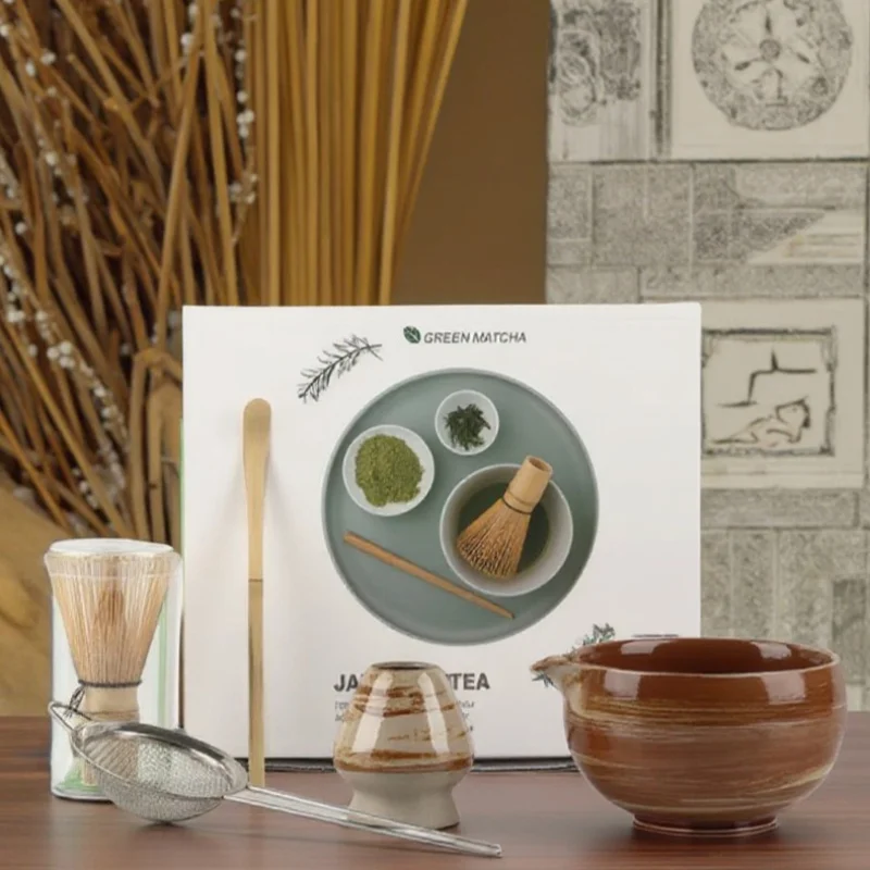 

Набор матча, 5 шт., набор матча, винтажные аксессуары для матча с каменной посудой в деревенском стиле, чаша для матча, бамбуковый венчик, чай матча, роскошная подарочная коробка