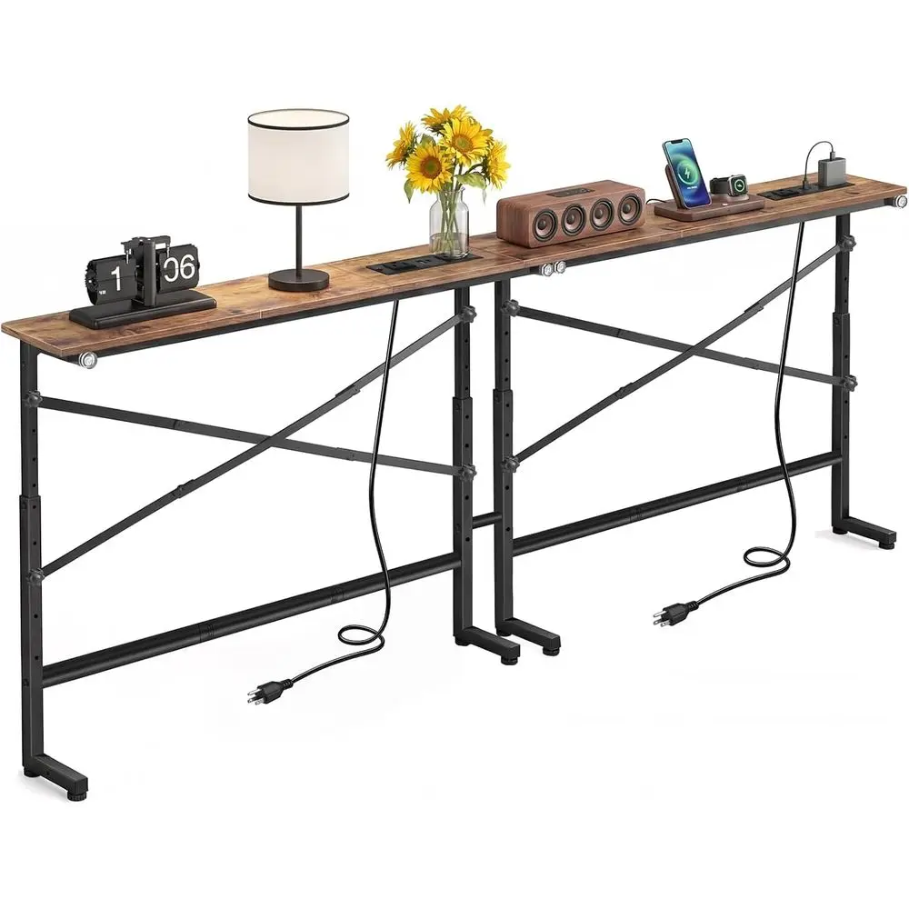 

78.8" Stable Narrow ole Table (2-Pack), UL-Listed 2 AC Outlets & Type-C, Upgraded X-e Soa Table, 5.9" Skinny Couch Table, Adjust