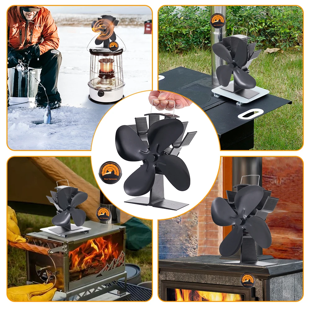 مروحة مدفأة مكونة من 6 شفرات ومقياس حرارة يعمل بالطاقة الحرارية وتوزيع حرارة فعال بيئيًا للمنزل في الهواء الطلق #3