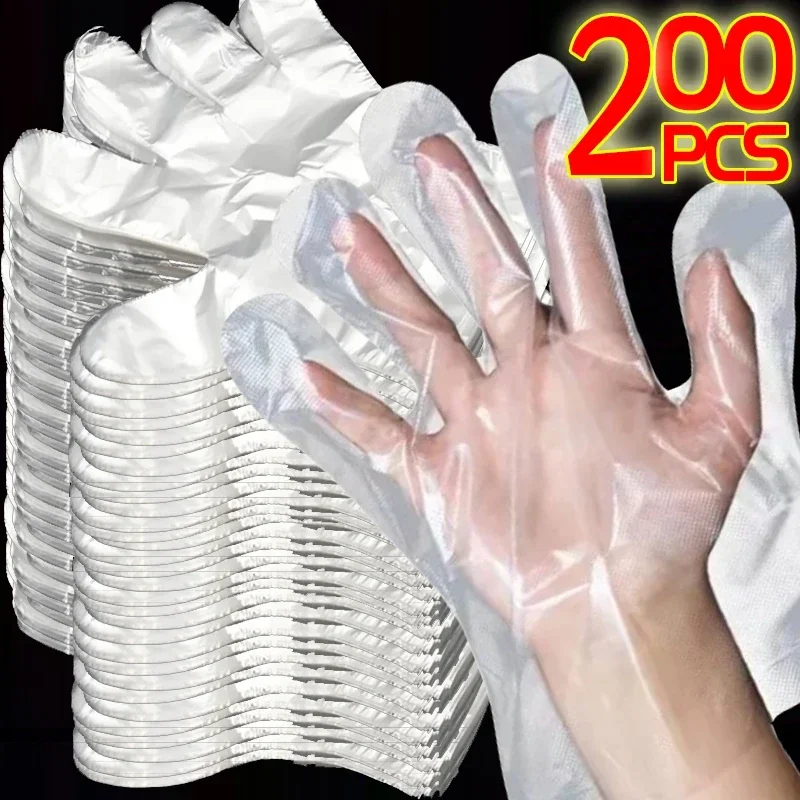 200PCS Transparent Disposable Gloves Moisturizing Hand Care PE Plastic Film Waterproof Gloves Hands Mask Cover Bag SPA Hand Care