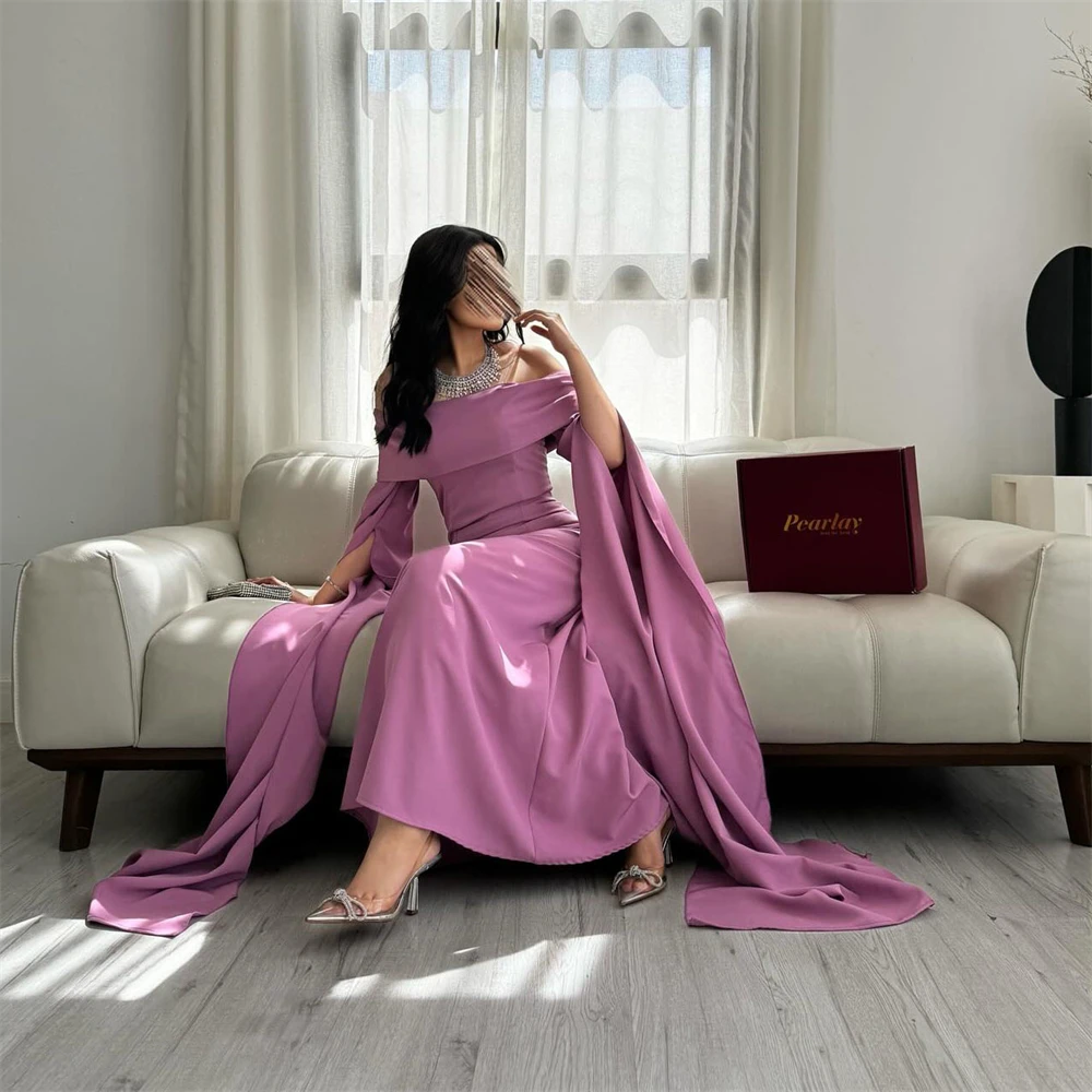 Tarot Simple Off The Shoulder Evening Dresses Saudi Straight Boat-Neck Formal Prom Dress 2024 Satin Ankle Length robes de soirée