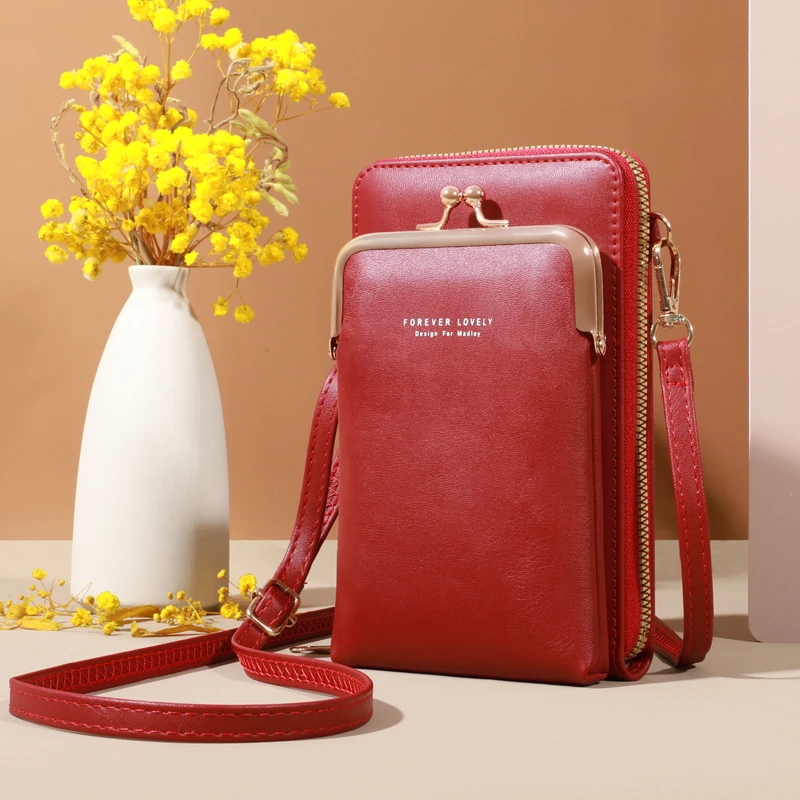 Elegante portafoglio con pochette in pelle reale moderno, sicuro Kiss Lock, sottile e organizzato-perfetto per le donne in movimento borsa a tracolla