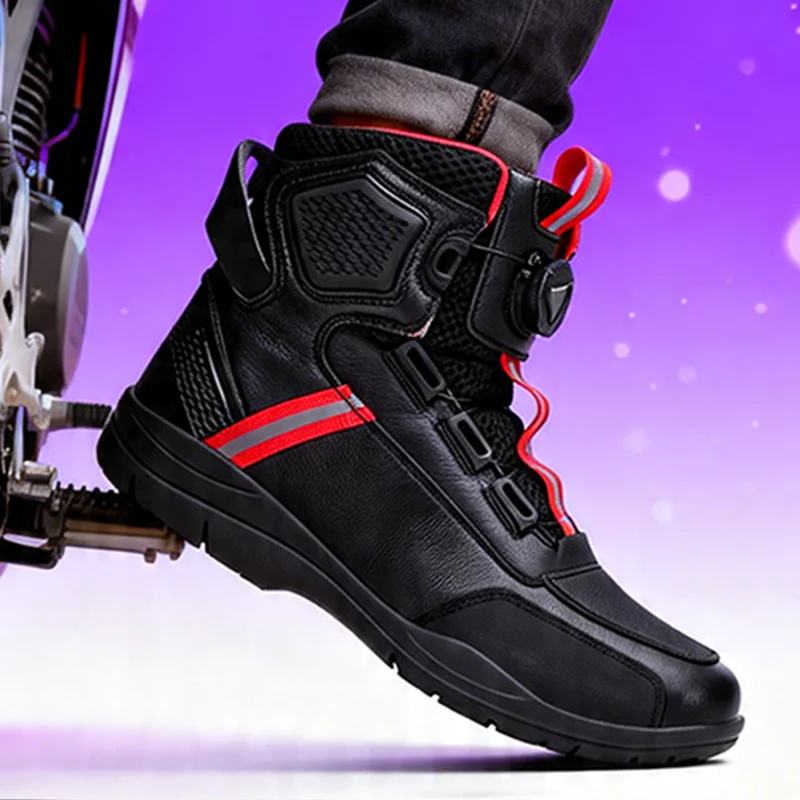 

New Motorcycle Boots Men Leather Motos Breathable Anti Slip Wear-resistant Riders Boots Motorbike Racing Ankle Length Shoes