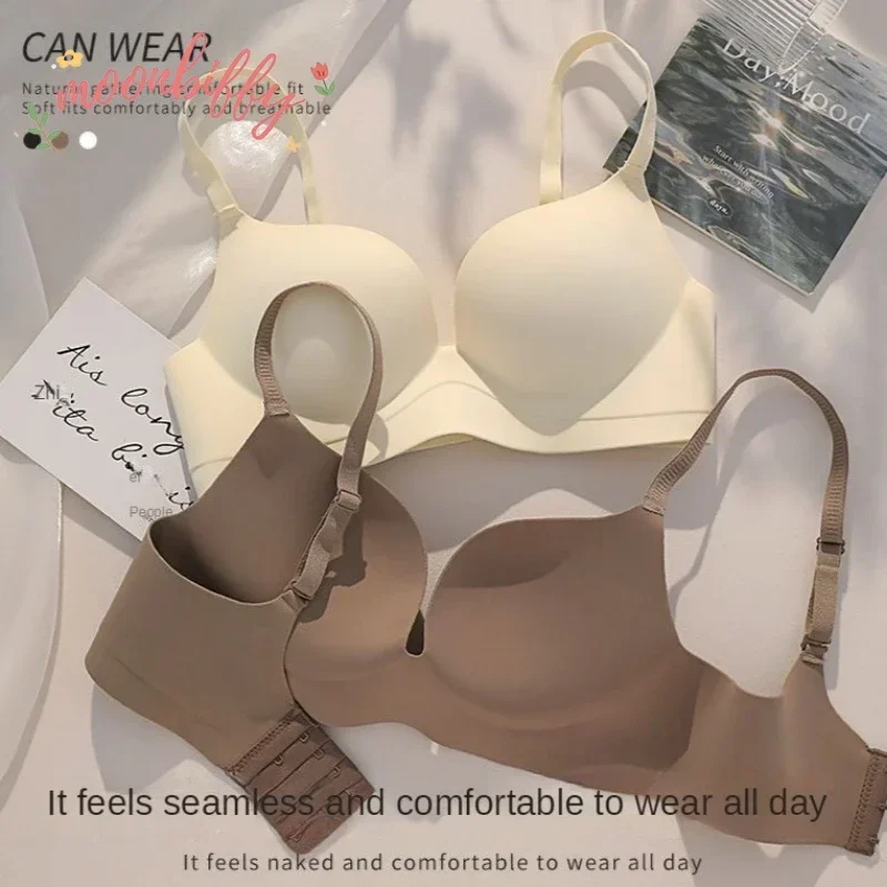 Women Gathered Seamless Lingerie Push Up Bra Solid Small Breast Wireless One Piece Thickened Comfortable Anti Sagging Invisible