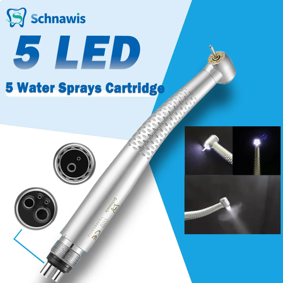 Dental High Speed Handpiece 5 Led Air Turbine Handpiece with 5 Water Sprays Cartridge Rotor Handpiece 2/4Hole Dentist Instrument